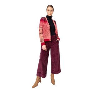 IVKO Large XL Rosewood Nordica Fair Isle Button Front Wool Cardigan